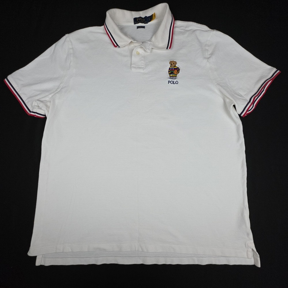 Polo Ralph Lauren Classic Fit Basketball Bear Polo Shirt Mens XXL White Cotton - Picture 2 of 9